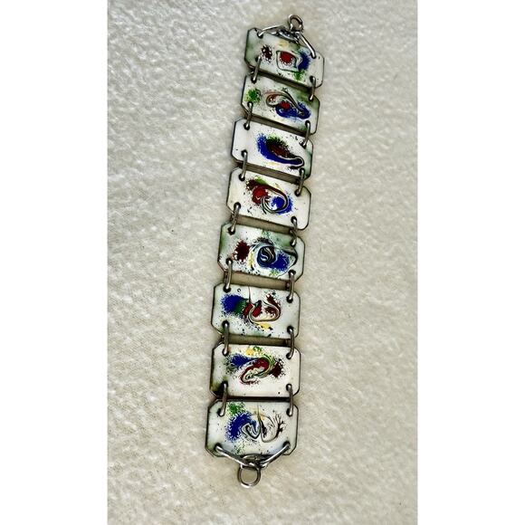 Vintage 8 Enamel Plaques of Abstract Paintings Souvenir Bracelet main image 3